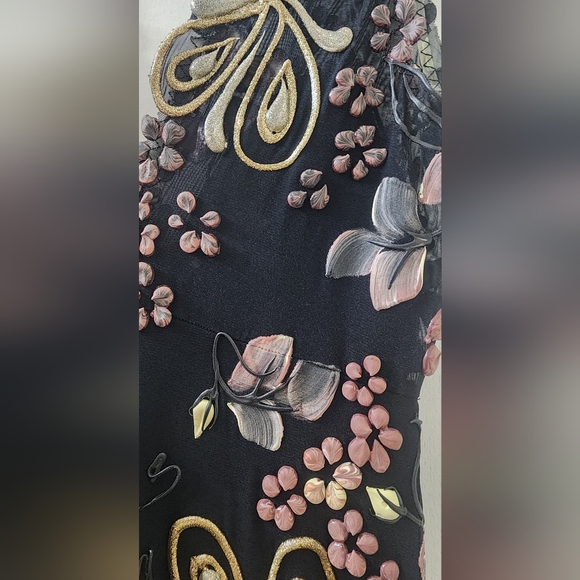 Vintage Ema Savahl Black Floral Embroidered V-Neck Dress, Small. - Picture 16 of 16